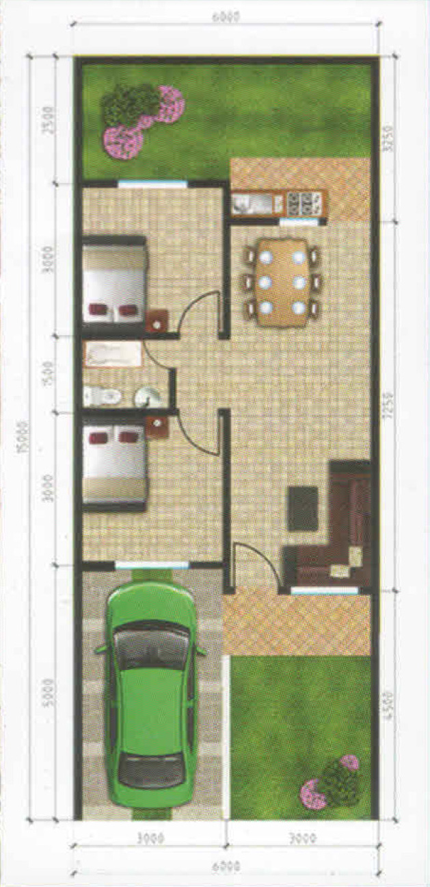 Denah rumah Tipe 52/90 m²