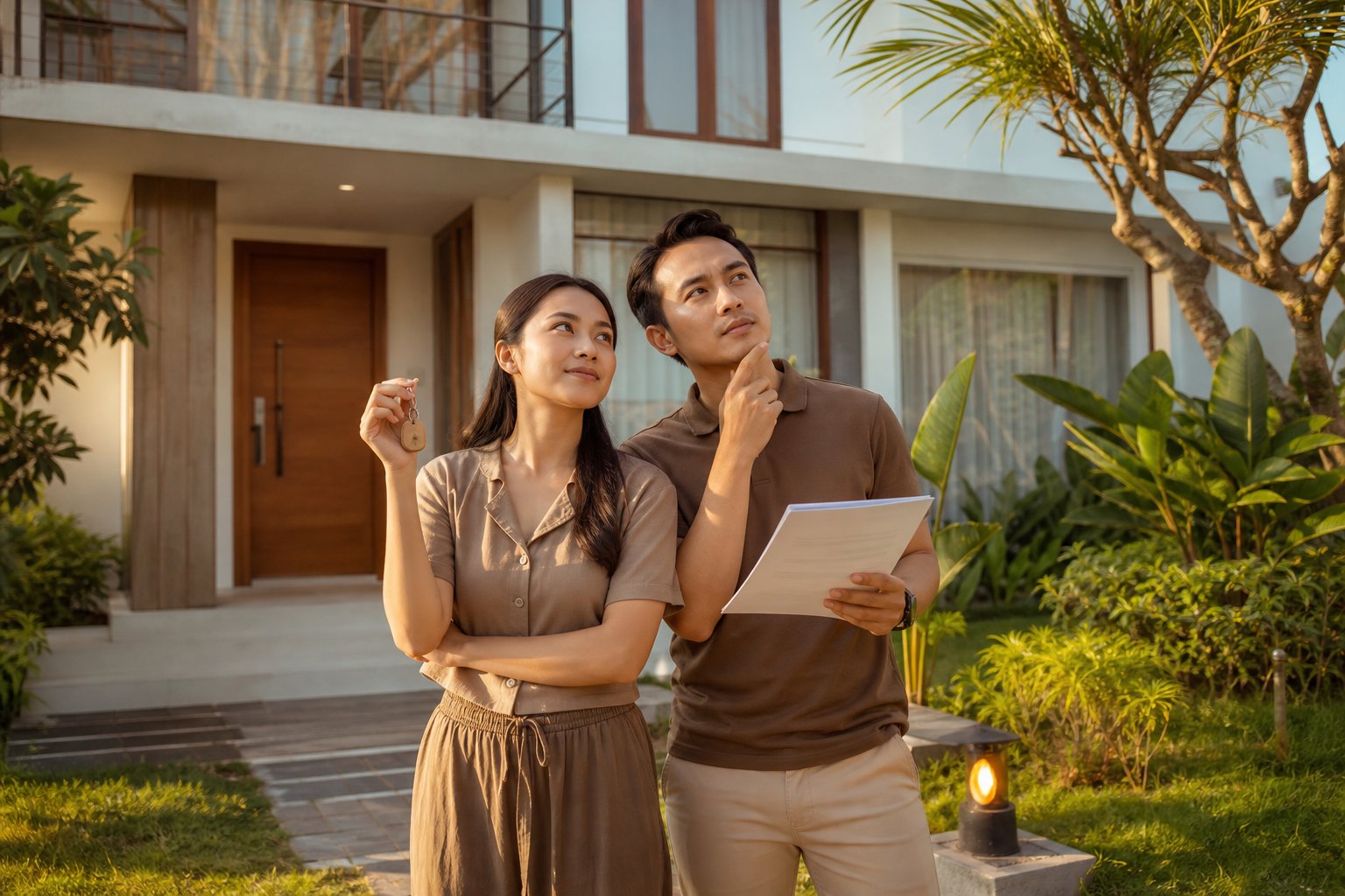 Pasangan muda mempertimbangkan pilihan membeli atau menyewa rumah