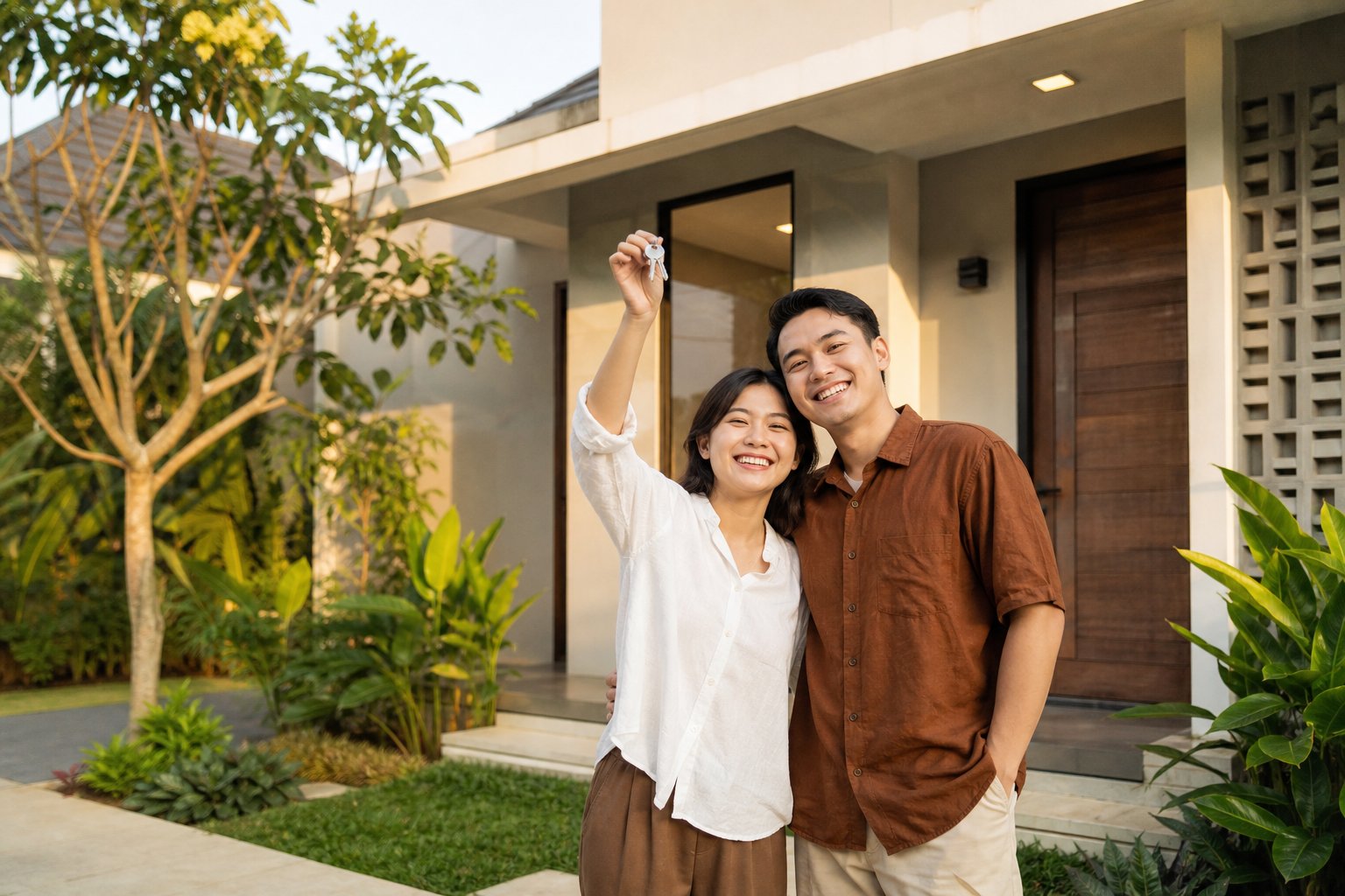 Pasangan muda menerima kunci rumah pertama mereka